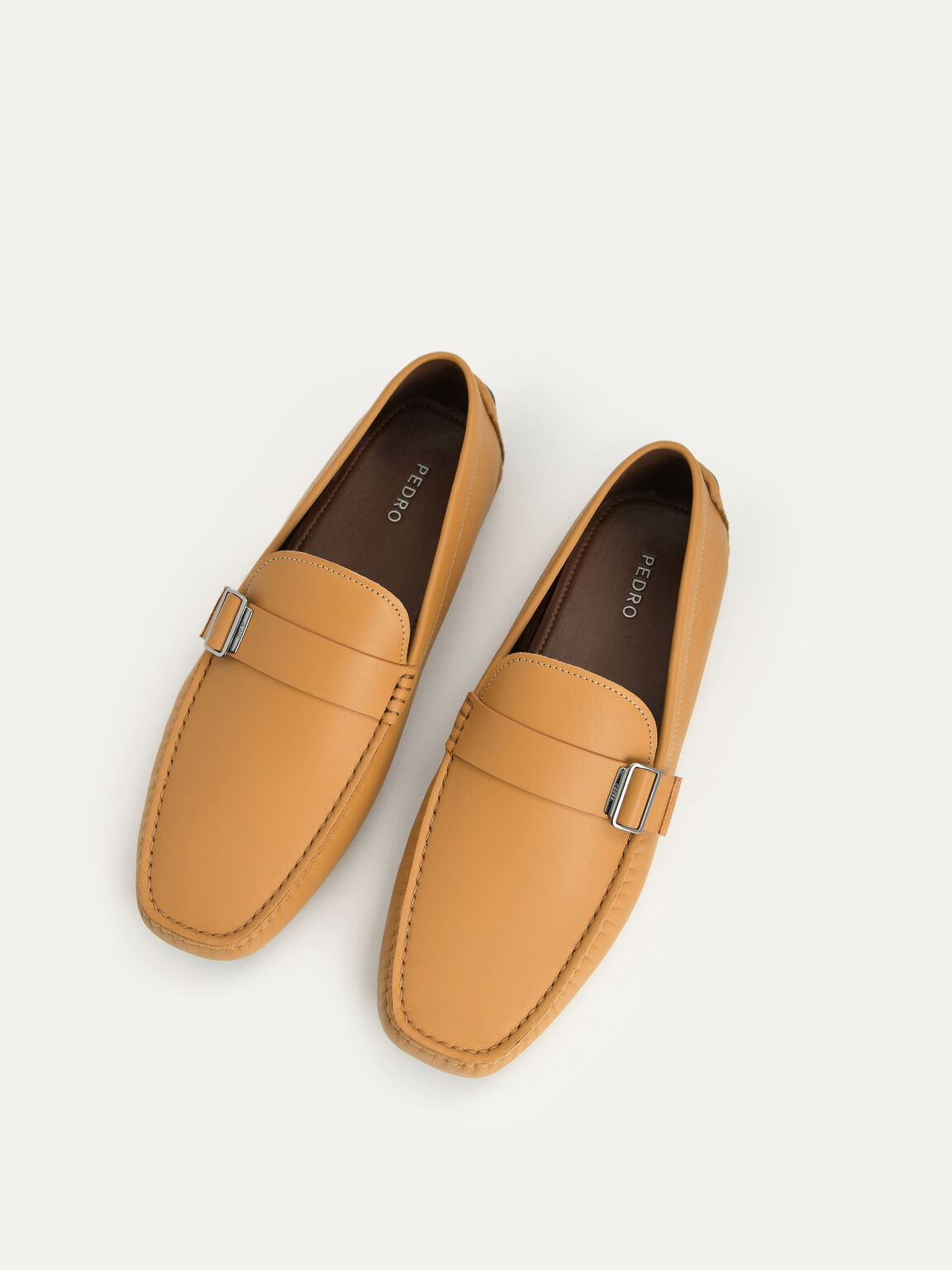 Leather Moccasins with Buckle Detail, Camel