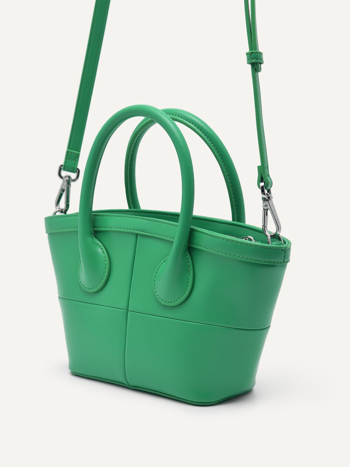 Panelled Top Handle Bag, Green