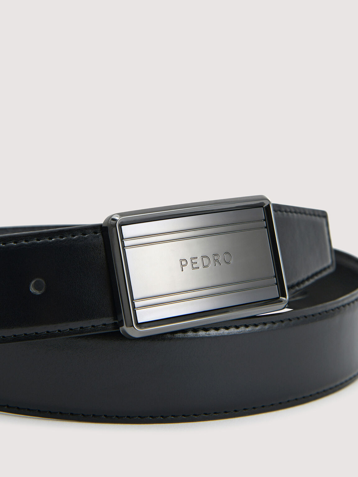 Reversible Tang Leather Belt, Black