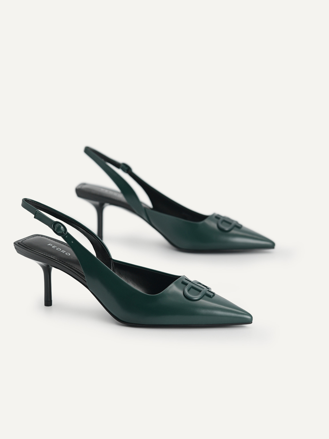 Icon Leather Pointed Slingback Pumps, Dark Green