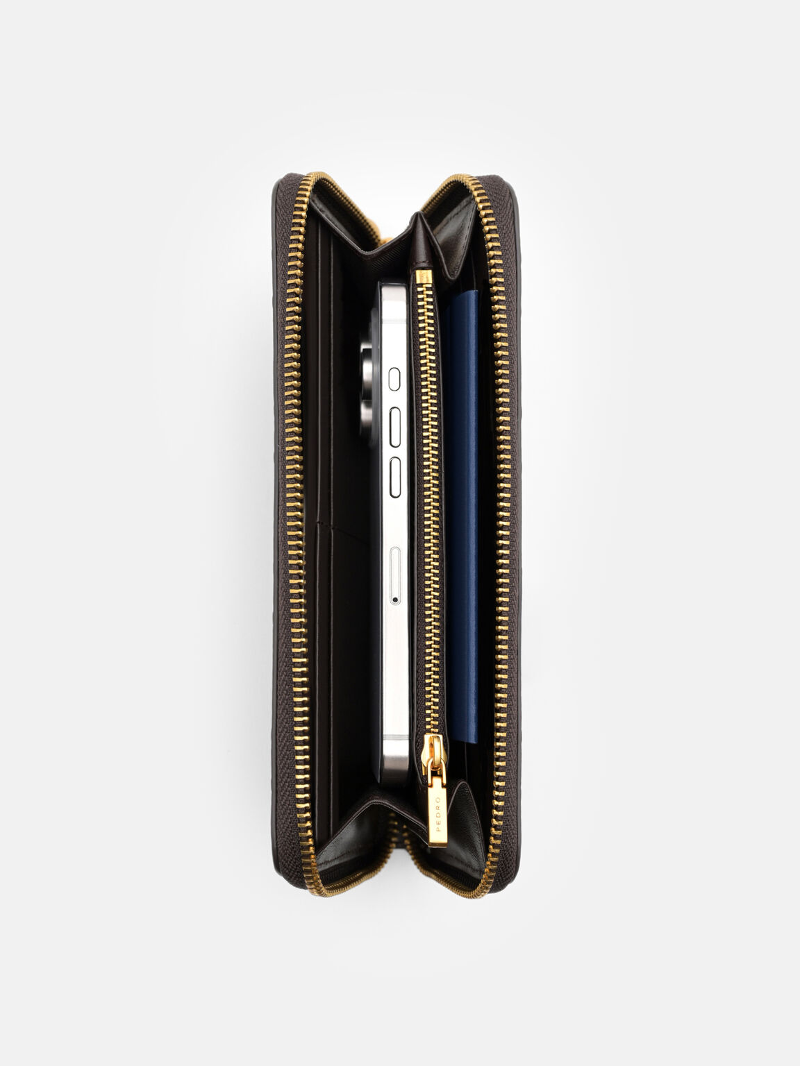 Quilted Leather Long Wallet, Dark Brown