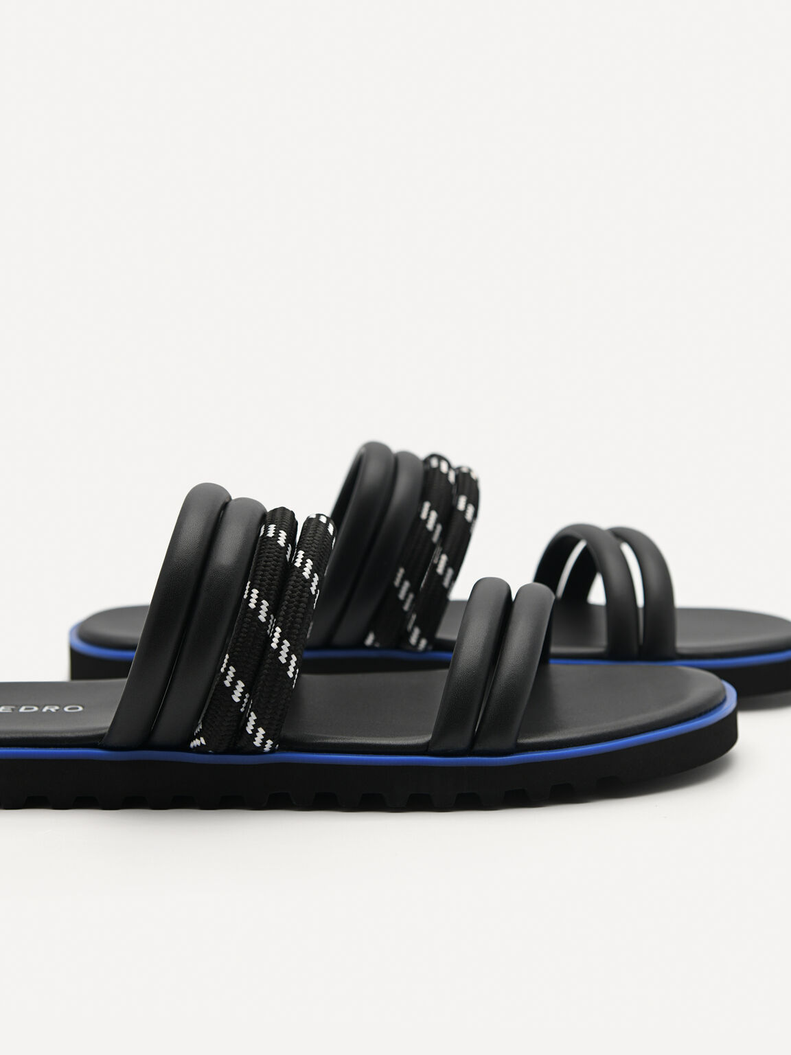 Cord Slide Sandals, Black