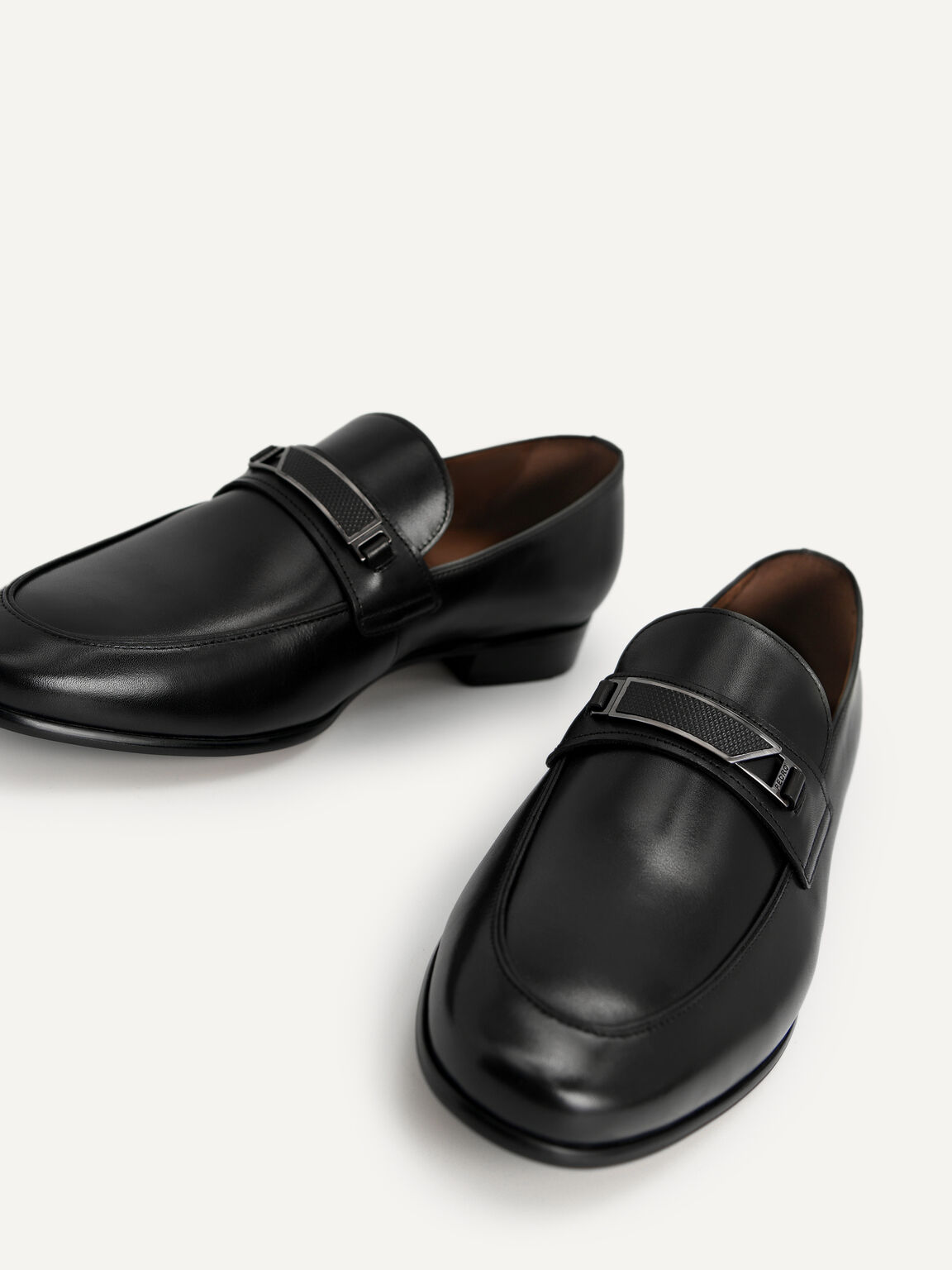 Leather Loafers with Metal Bit, Black