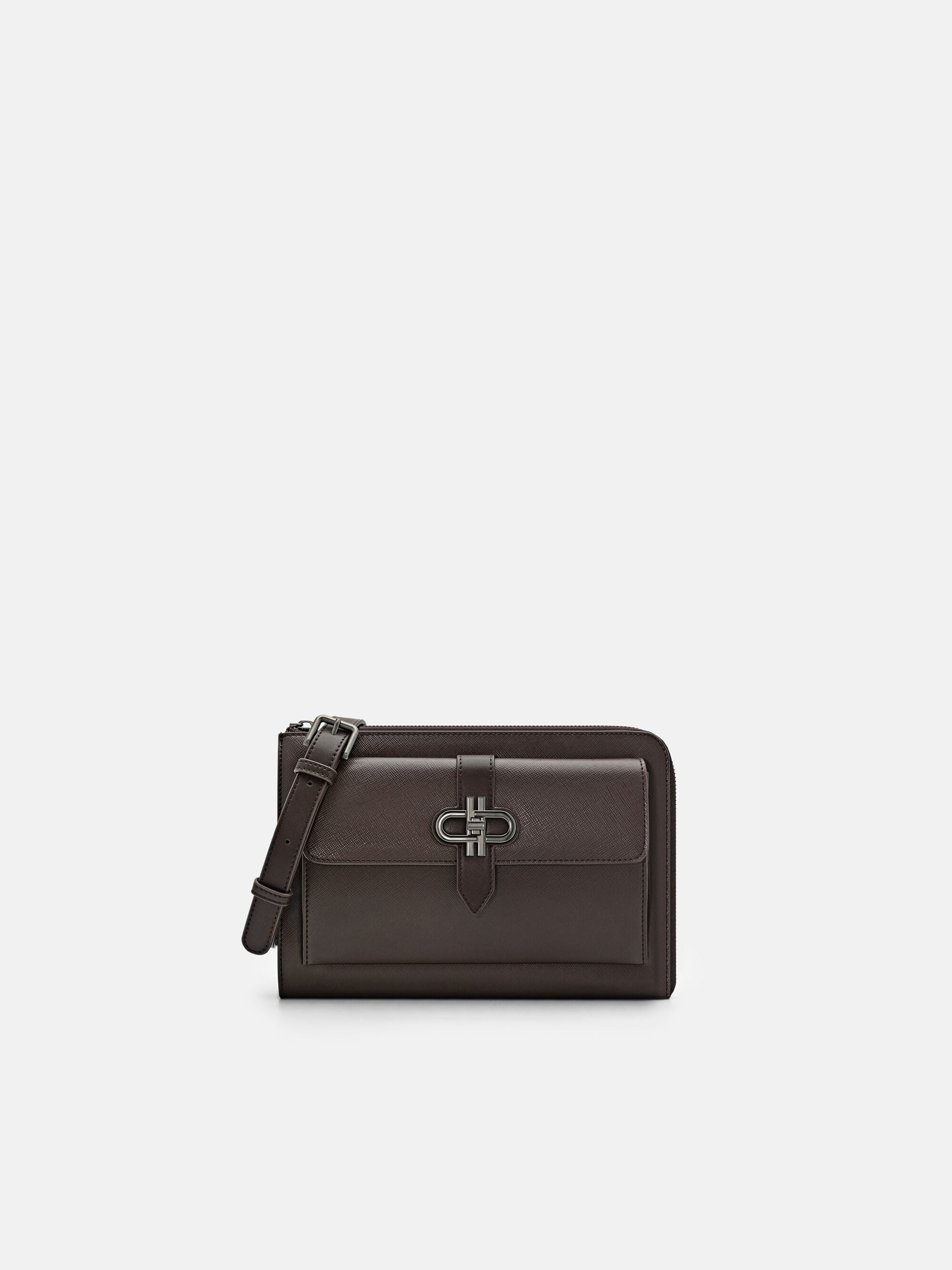Dark Brown Embossed Leather Clutch Bag - PEDRO US