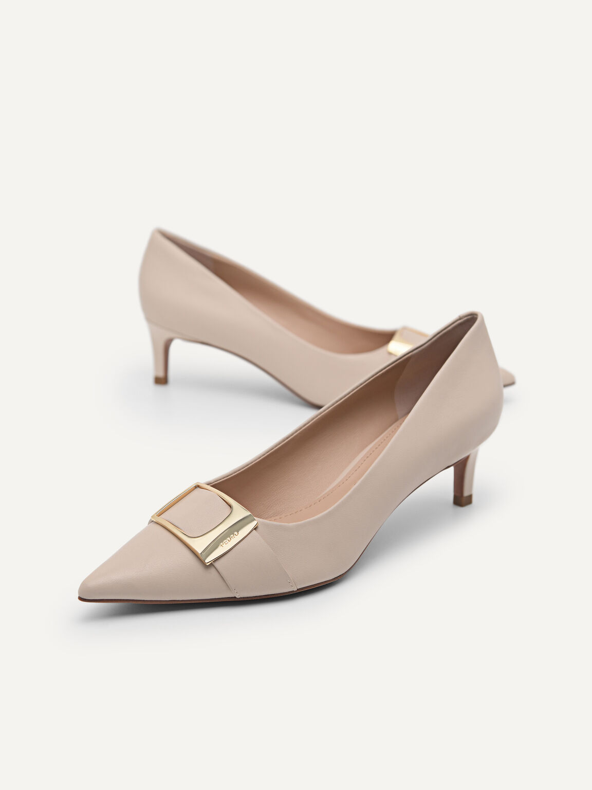 Leather Kitten Pumps, Nude, hi-res