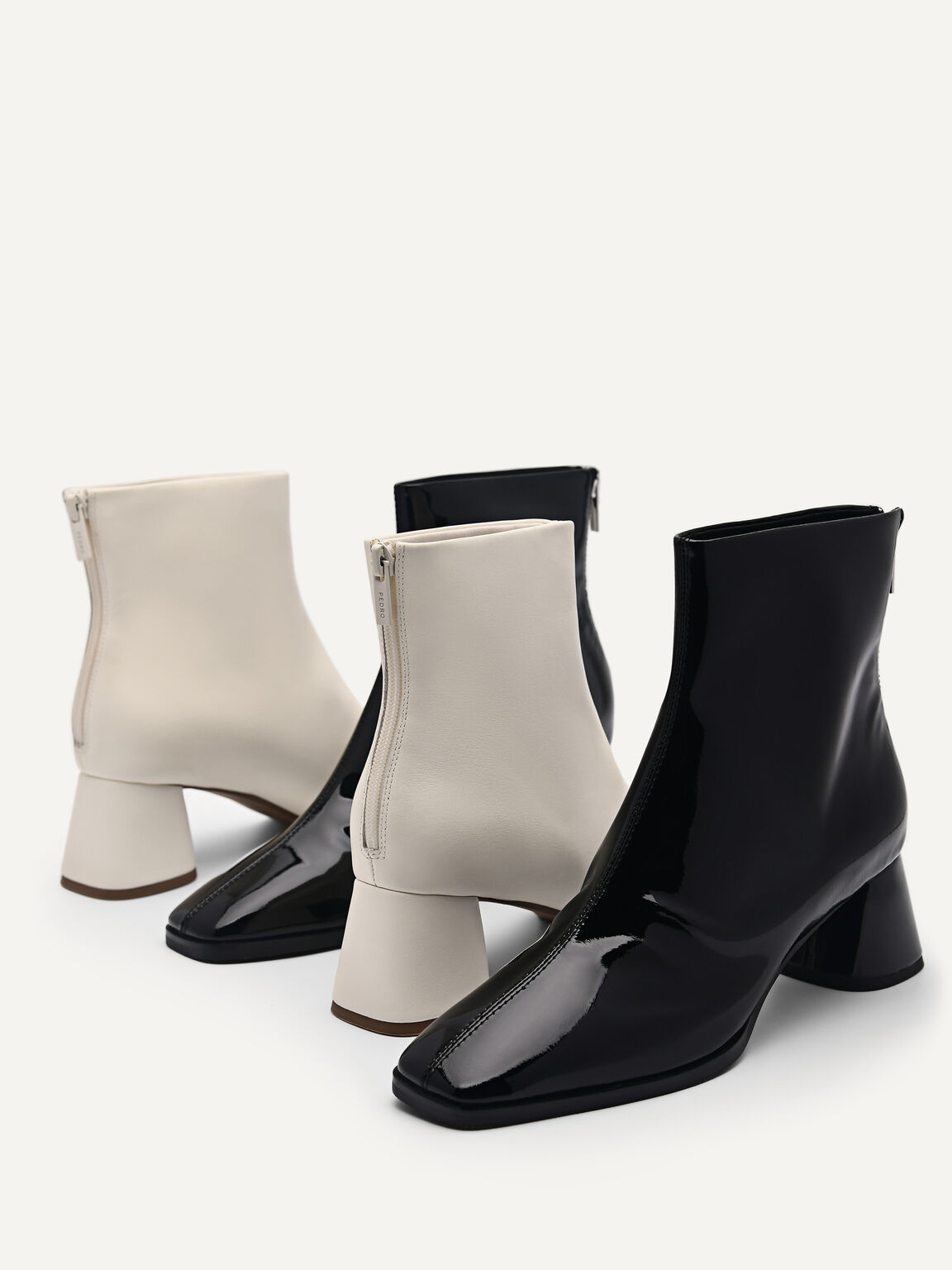 Eva Leather Heel Ankle Boots, Chalk