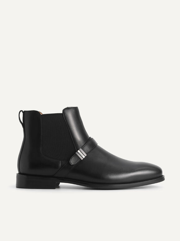 Brooklyn Leather Strapped Boots, Black