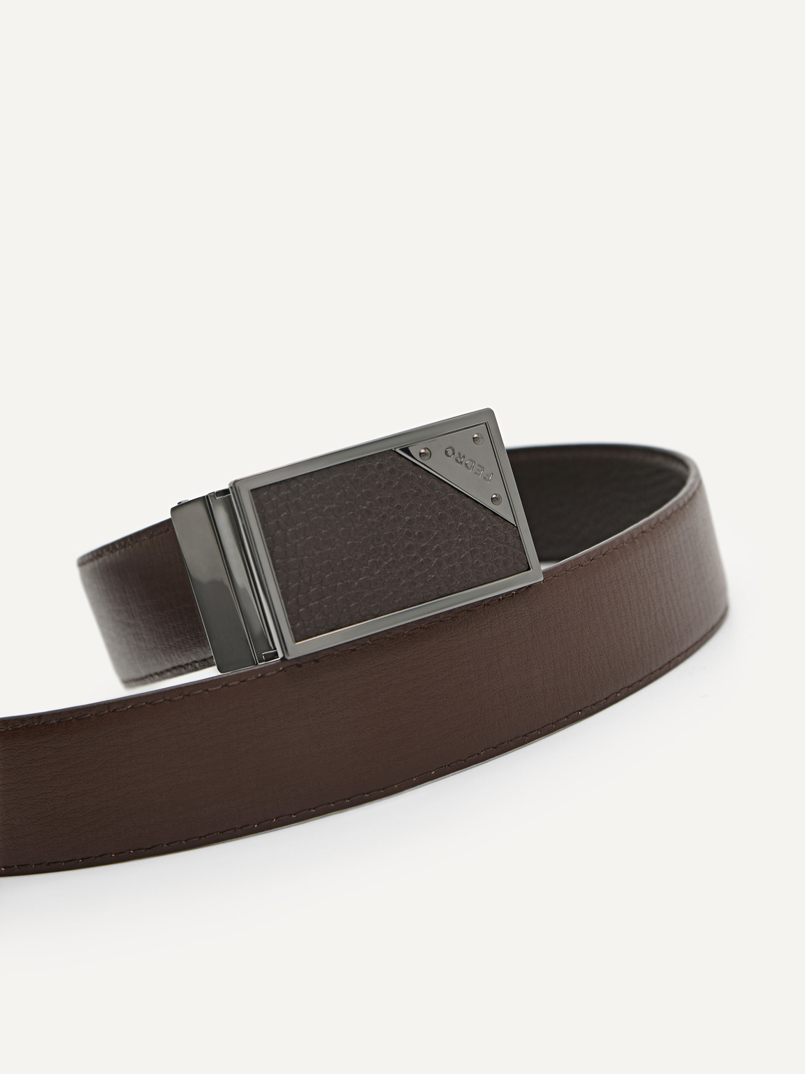 Leather Reversible Tang Belt, Dark Brown