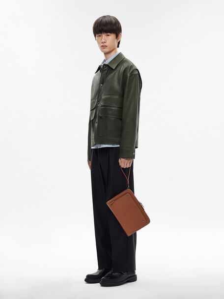 Leather Clutch Bag, Cognac