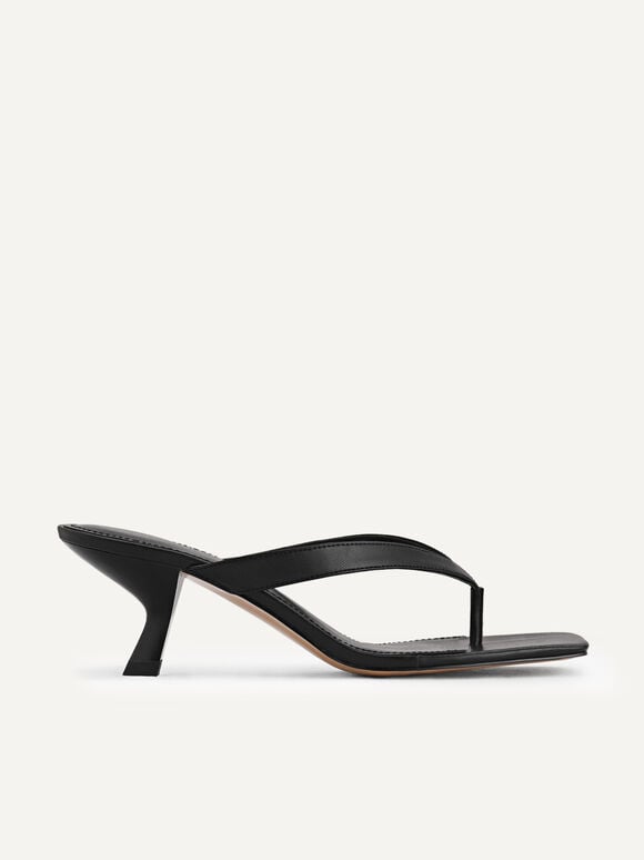 Jennifer Square Toe Thong Heel Sandals, Black