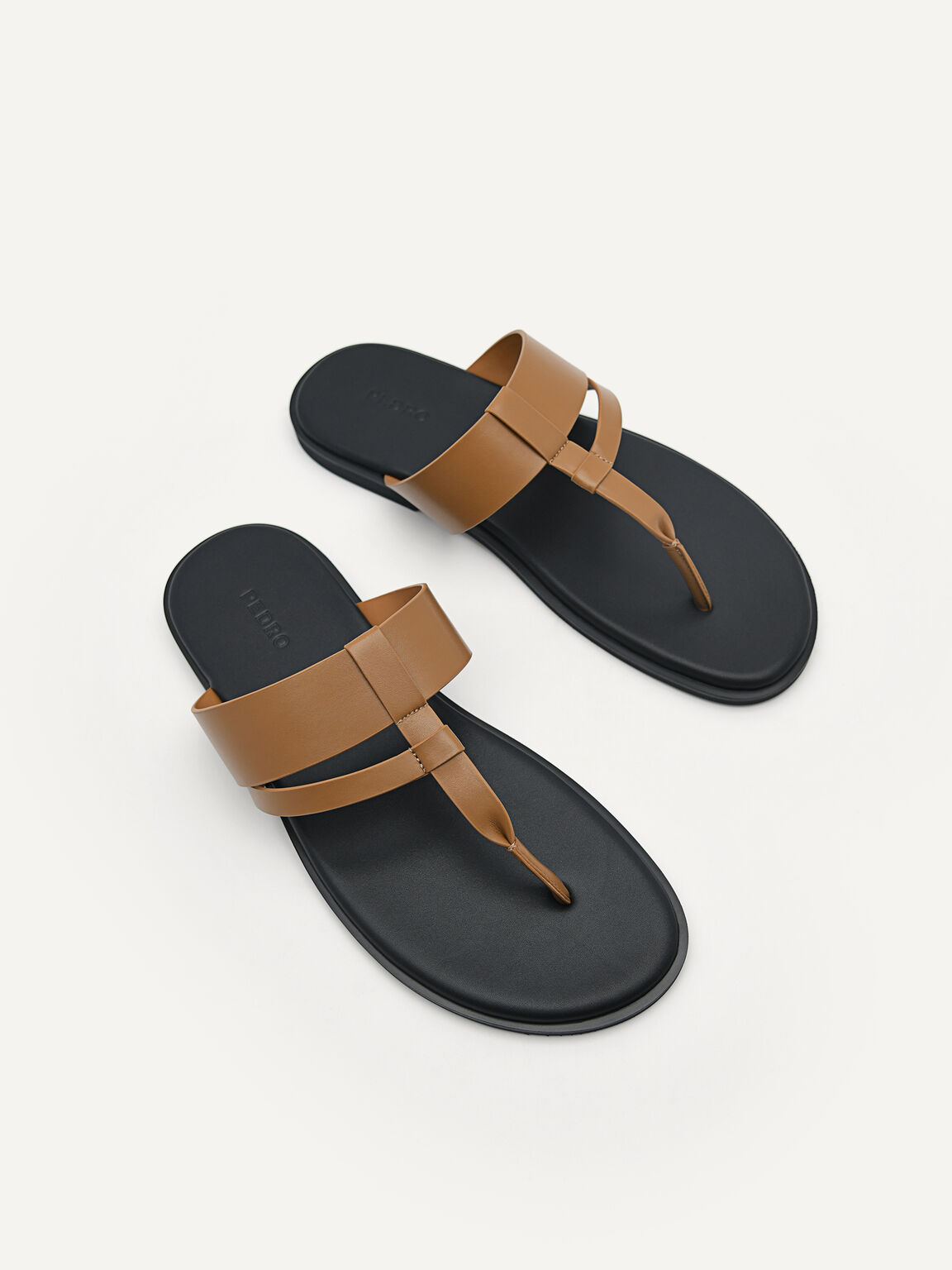 Synthetic Leather Grid Thong Sandals, Brown
