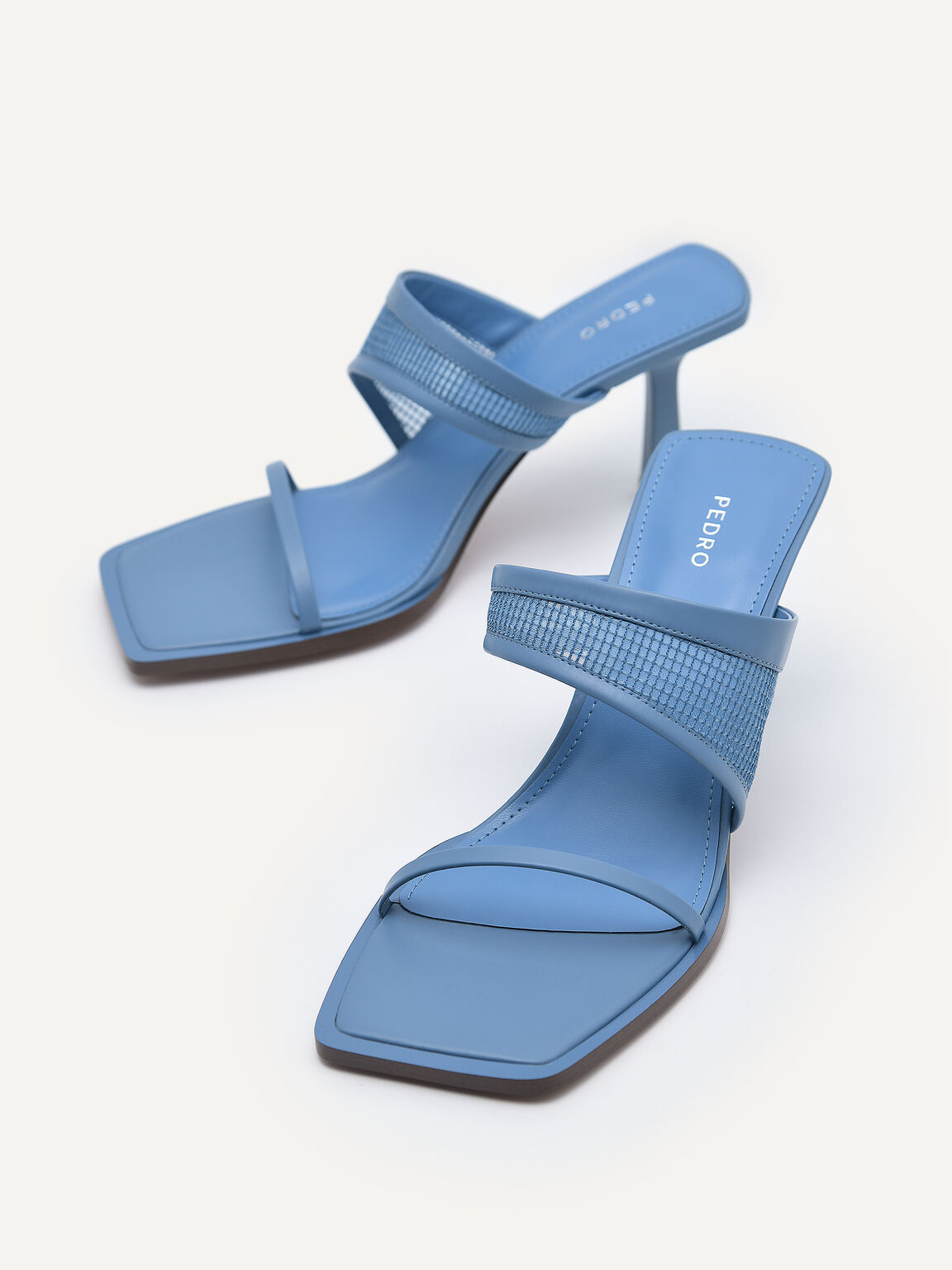 Capri Double Strap Mesh Heeled Sandals, Blue