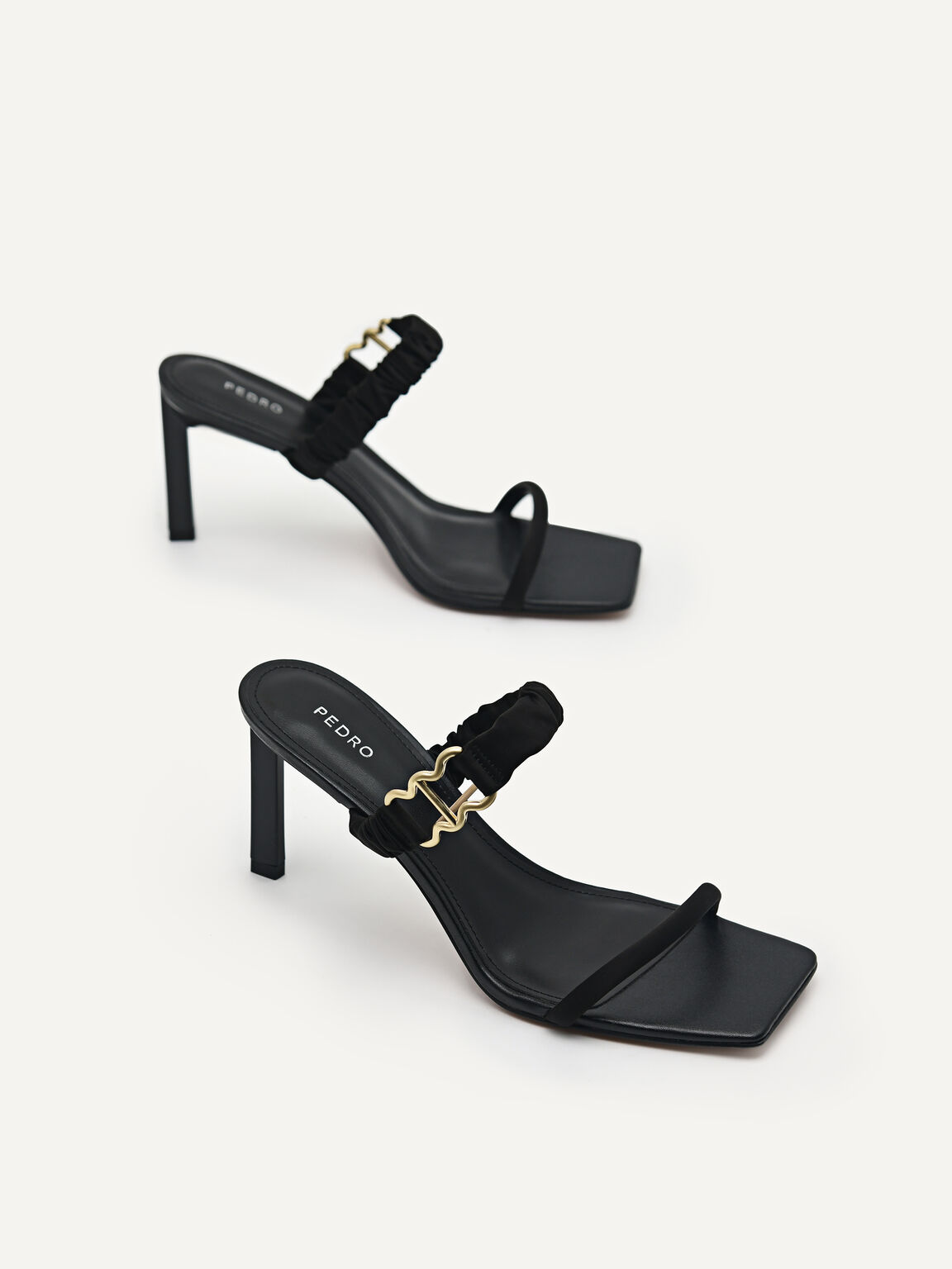 Double Strap Heeled Sandals, Black