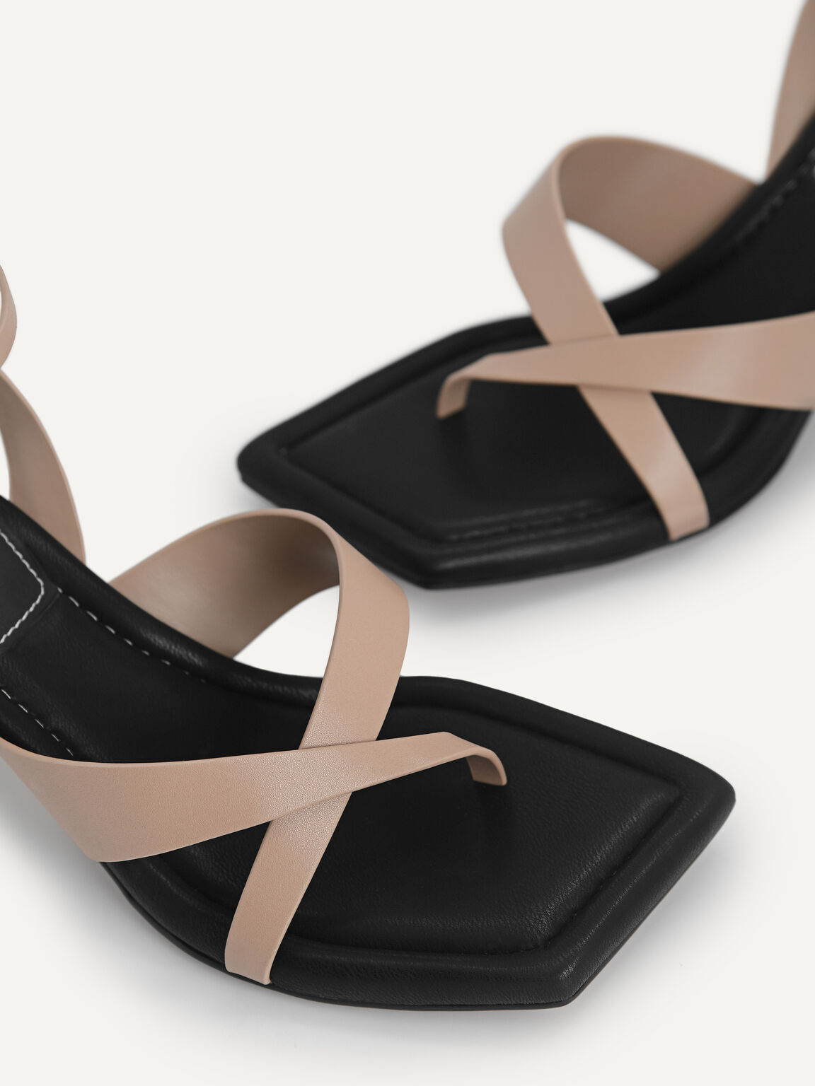 Strappy Square-Toe Heel Sandals, Taupe