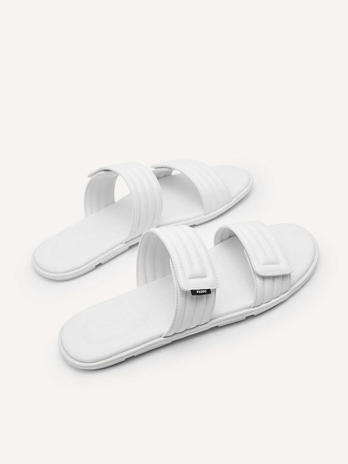 Quilted Double Strap Slide Sandals, White