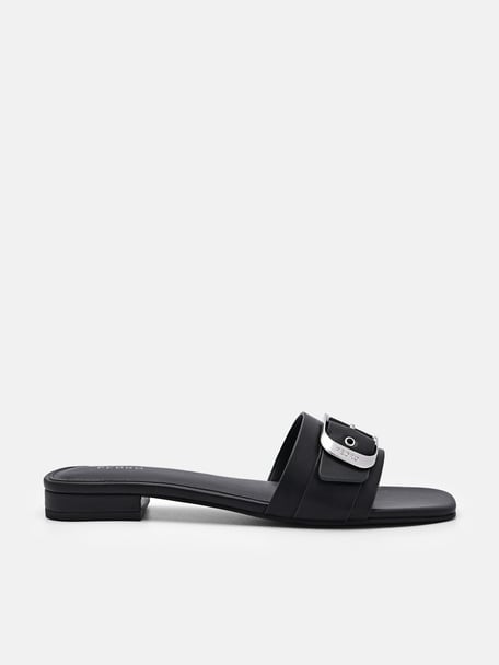 Helix Buckle Sandals, Black