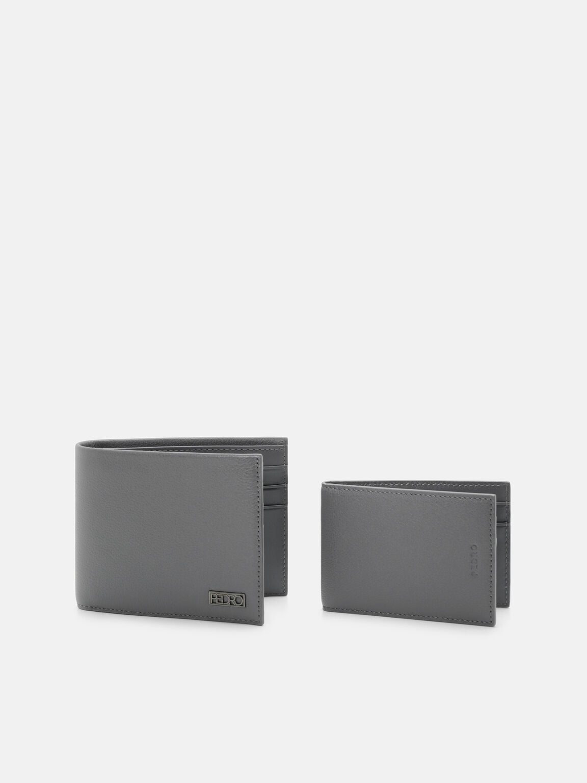 Embossed Leather Bi-Fold Wallet with Insert, Grey Tumble