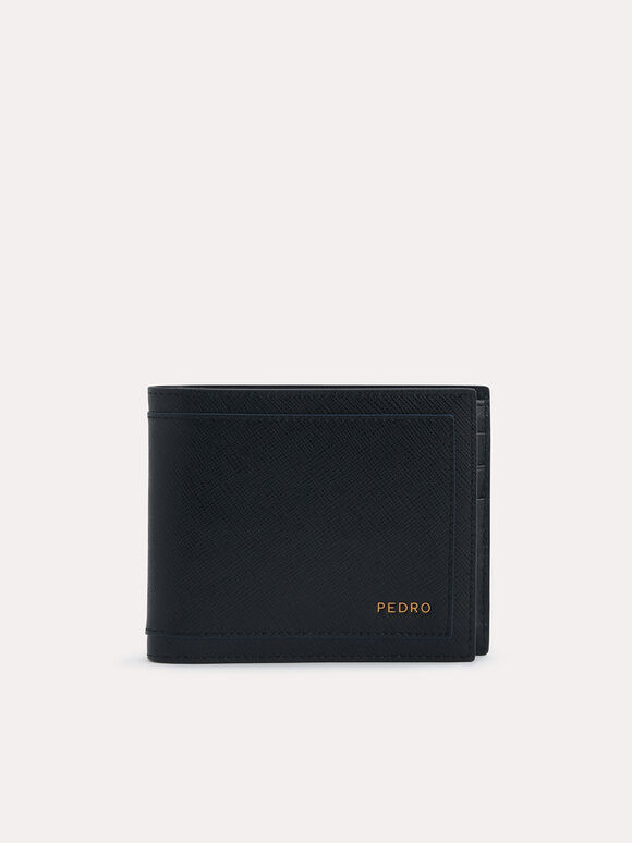 Textured Leather Bi-Fold Wallet with Coin Pouch, Black