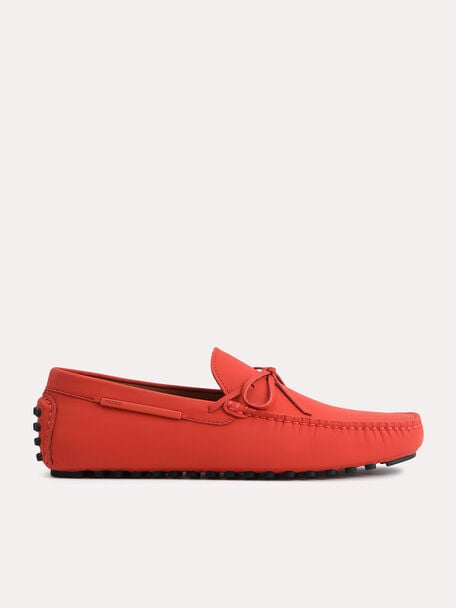 蝴蝶結細節的皮革莫卡辛軟皮鞋, 红色