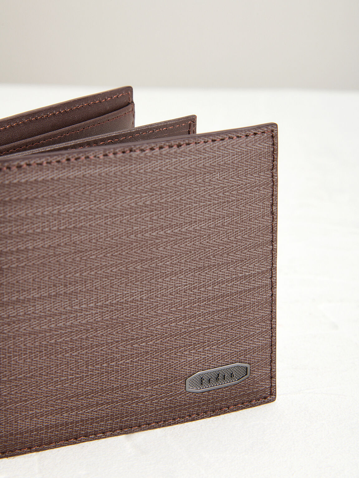 Embossed Leather Bi-Fold Wallet, Dark Brown