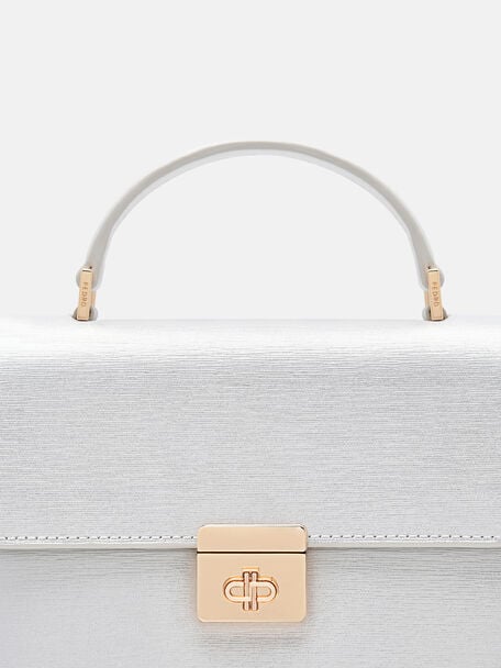 Cameo Leather Handbag, Silver
