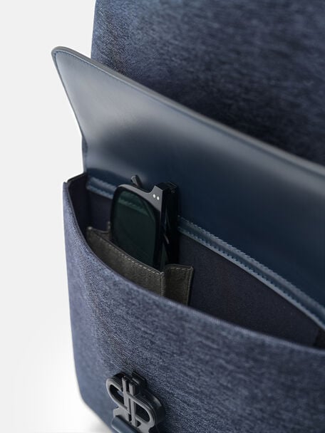 Tex Leather Backpack, Navy Fabric