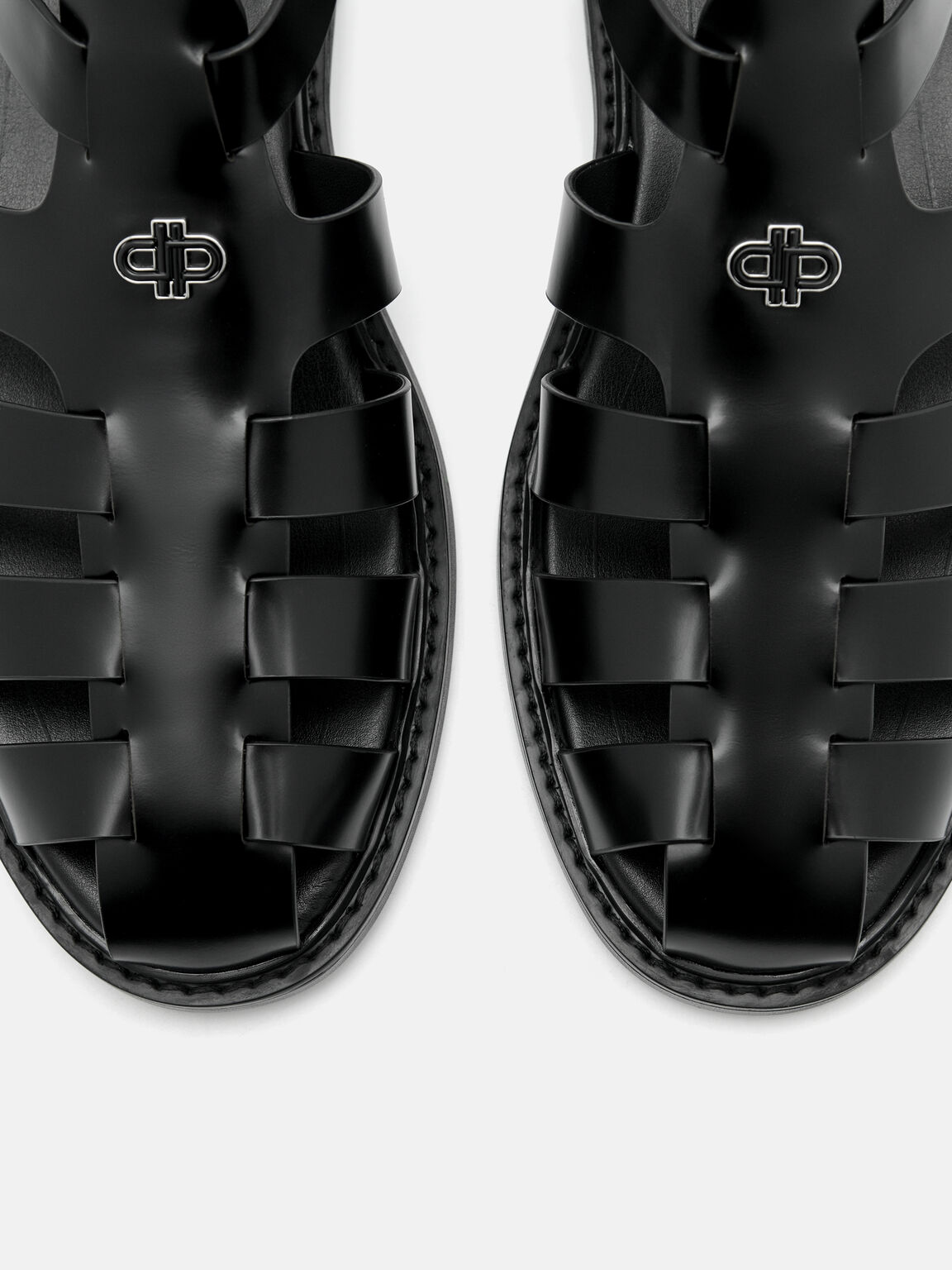 Brent Leather Caged Sandals, Black