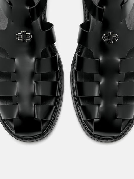 Brent Leather Caged Sandals, Black