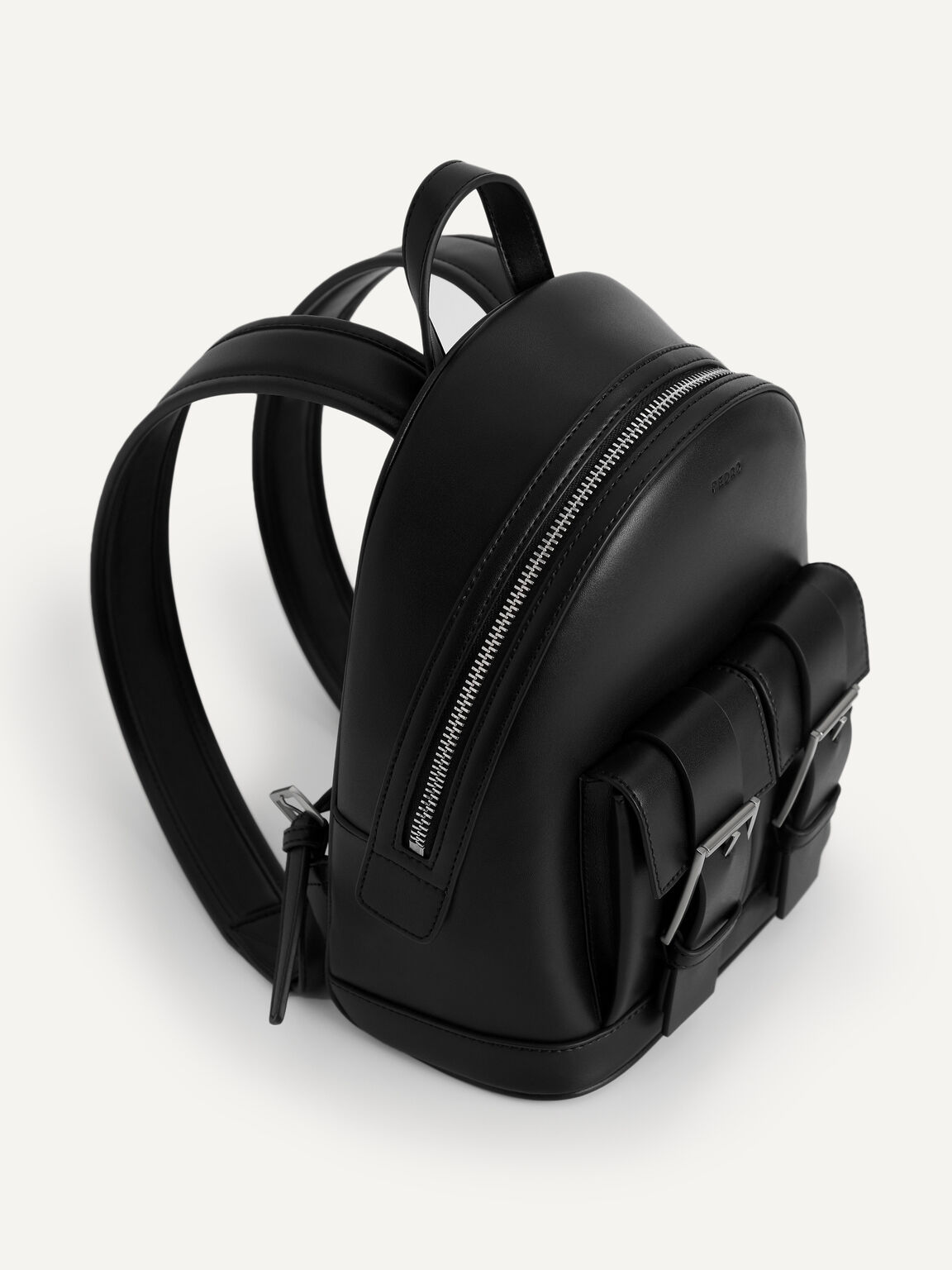 Backpack with Buckled Pockets, Black, hi-res