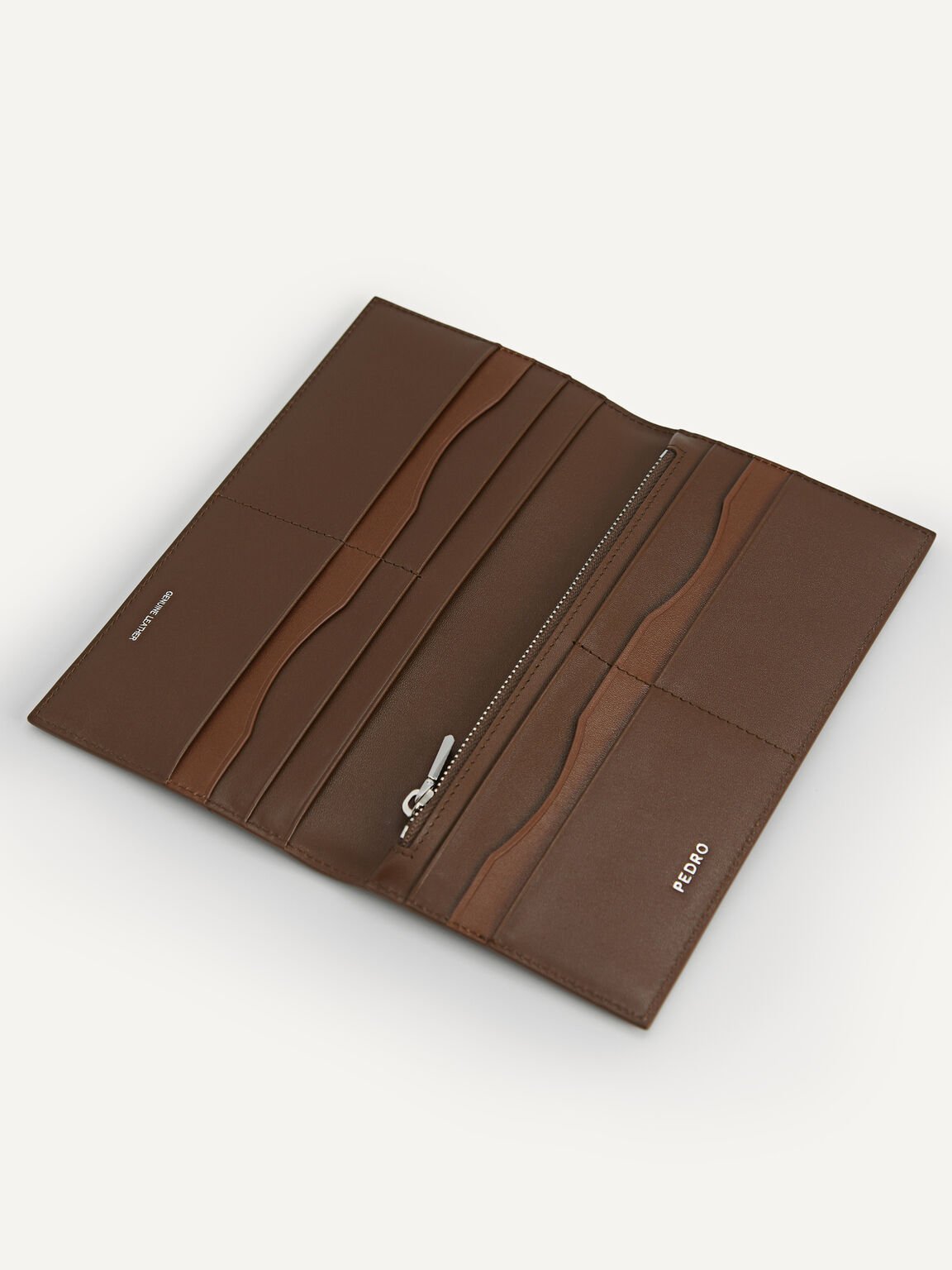 Full-Grain Long Leather Wallet, Dark Brown