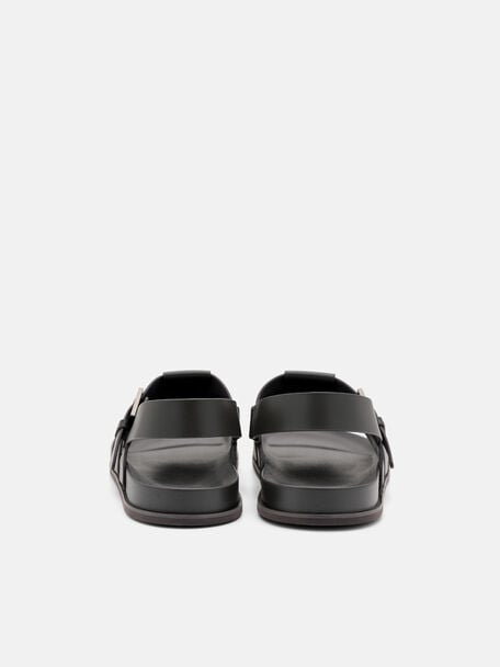 Leather Caged Backstrap Sandals, Dark Grey