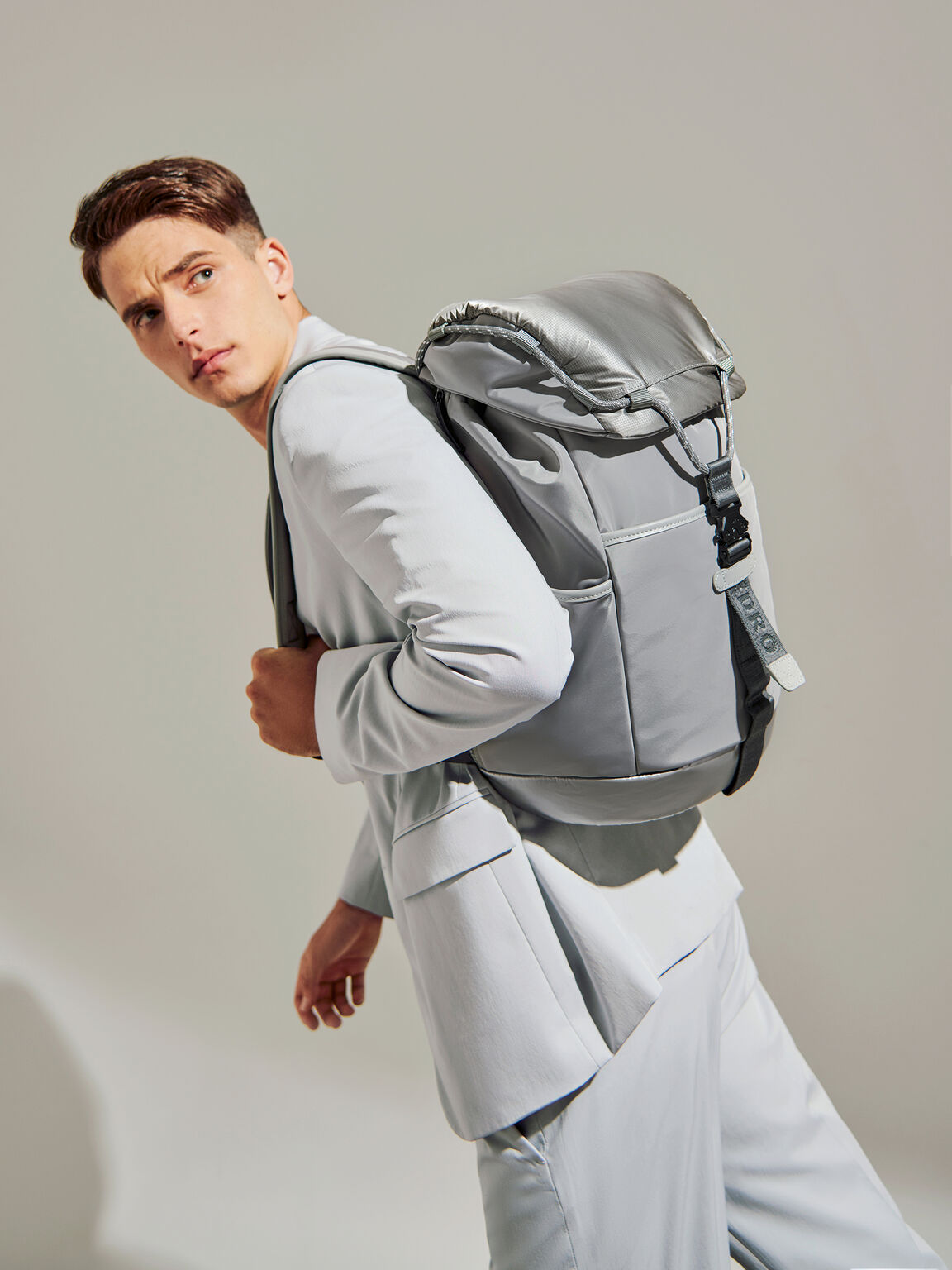 Utilitarian Drawstring Backpack, Grey, hi-res