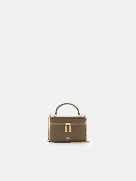 Ari Leather Vanity Case, Dark Taupe