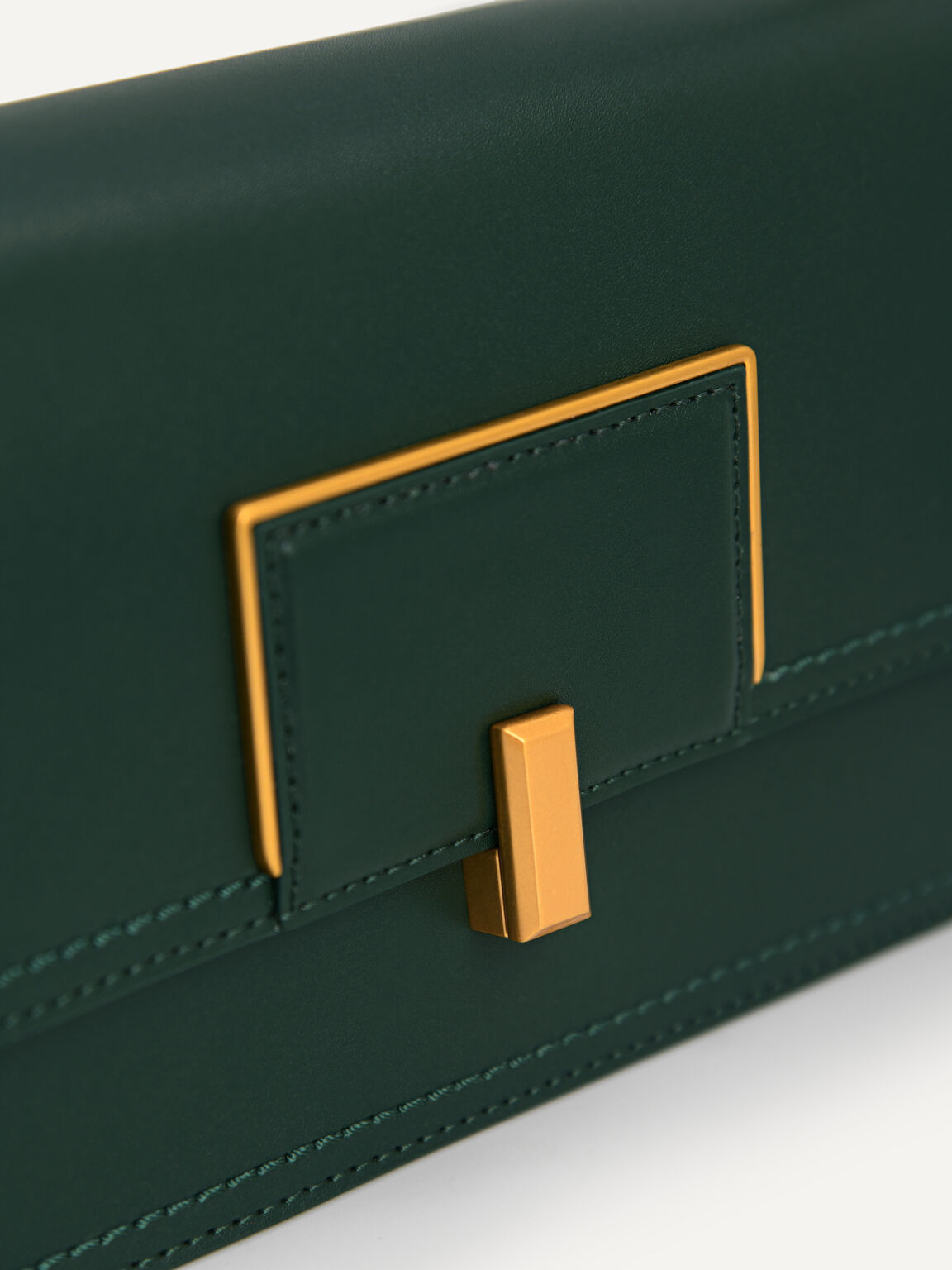 Monochrome Leather Shoulder Bag, Dark Green, hi-res
