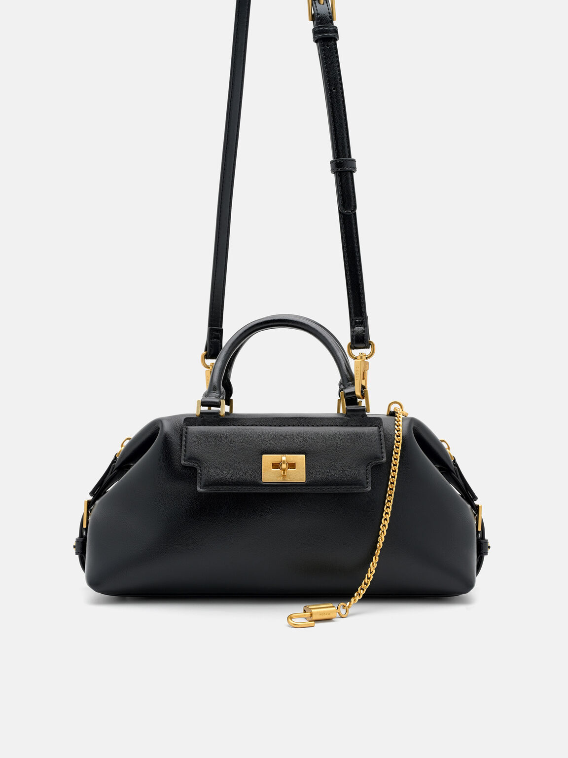 Mirelle Leather Bowling Bag, Black