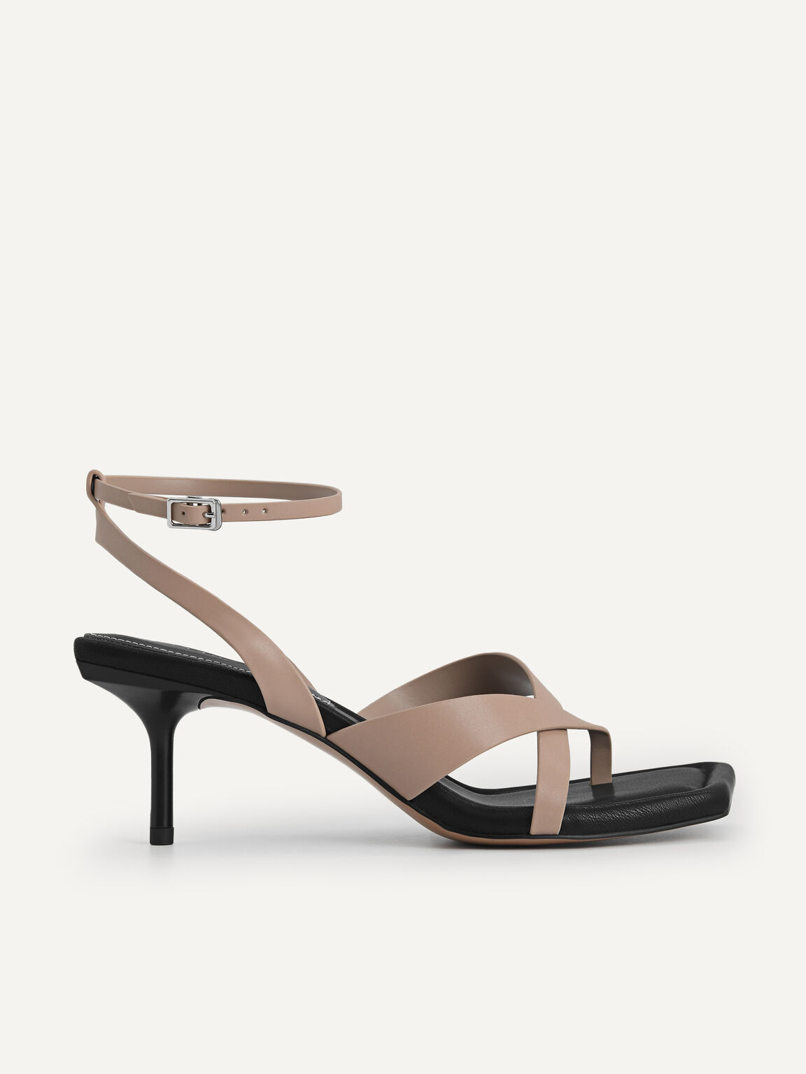 Strappy Square-Toe Heeled Sandals, Taupe