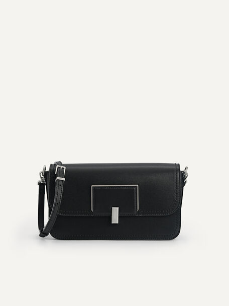 Monochrome Leather Shoulder Bag, Black