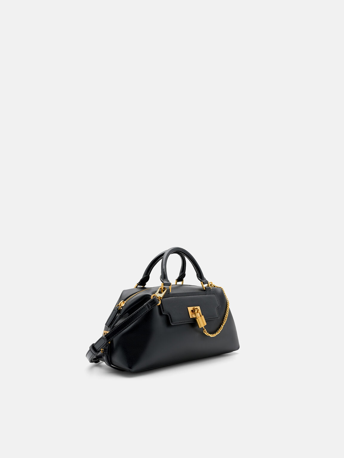 Mirelle Leather Bowling Bag, Black