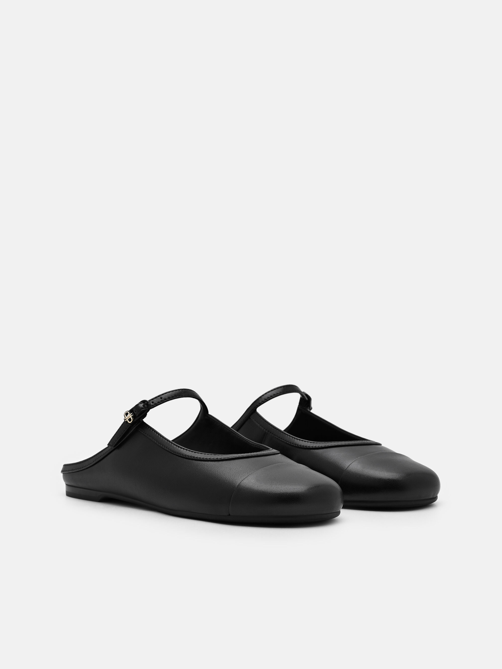 Black Leather Cap Toe Mules - PEDRO SG