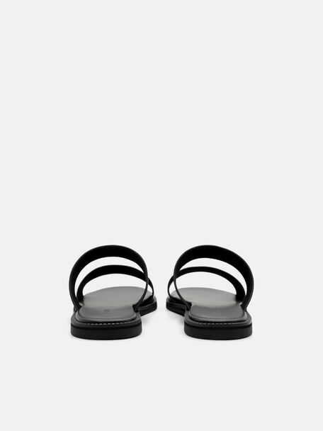 Leather Double-Strap Slide Sandals, Black
