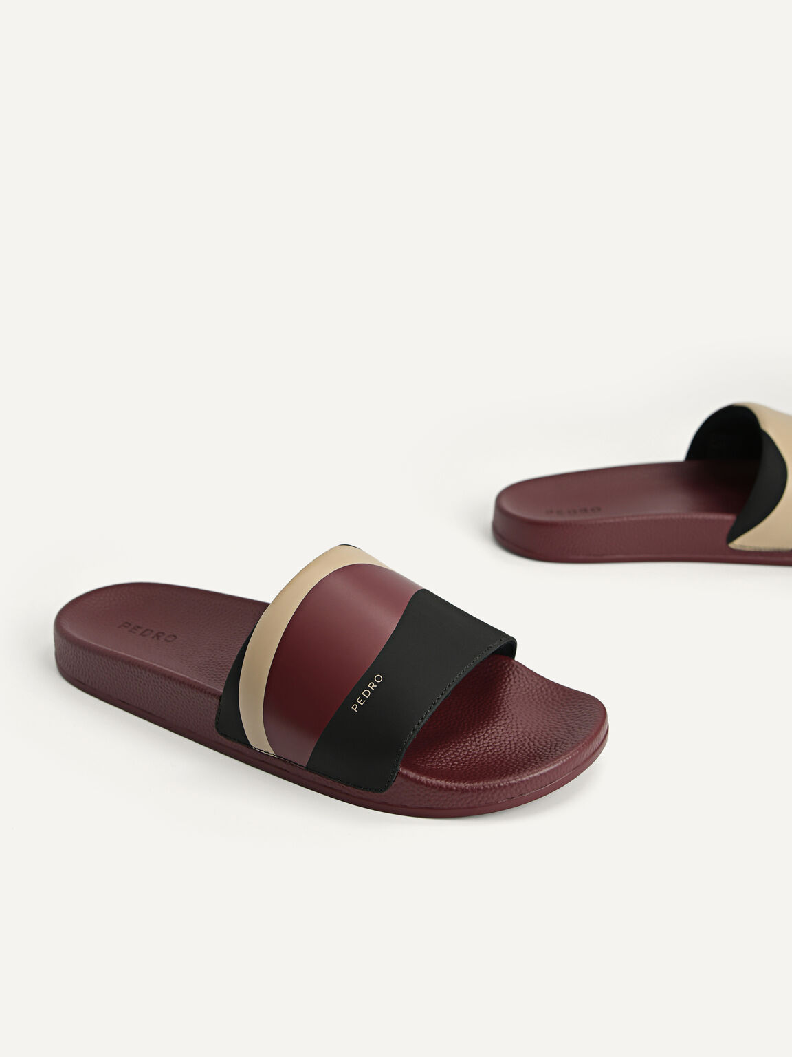 Printed Slide Sandals, Mahogany, hi-res