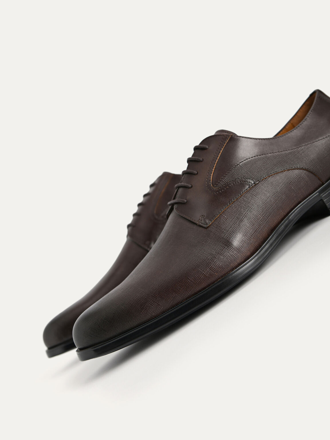 Textured Leather Derby Shoes, Dark Brown, hi-res