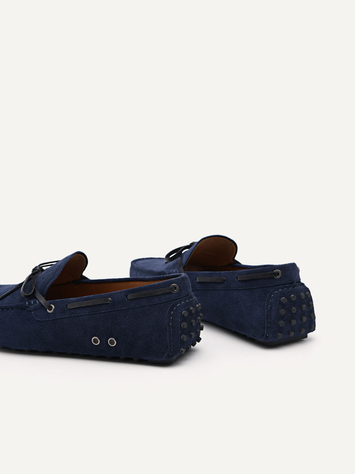Suede Moccasins with Bow Detail, Navy