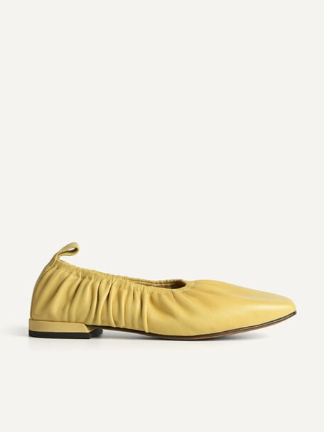 Ruched Leather Flats, Sand