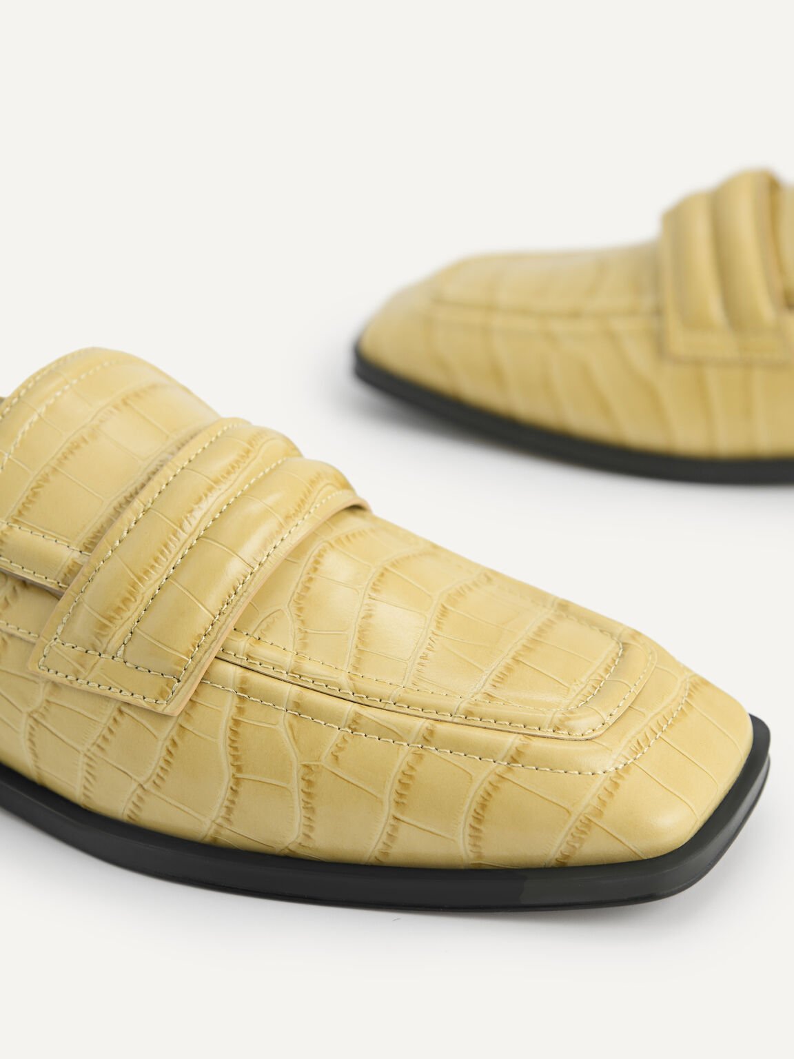 Croc-Effect Leather Loafers, Sand