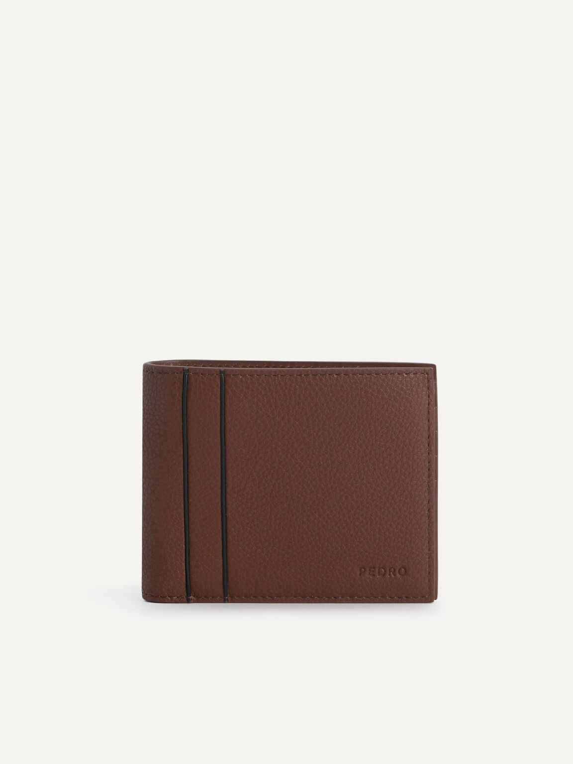 Textured Leather Bi-Fold Wallet, Cognac