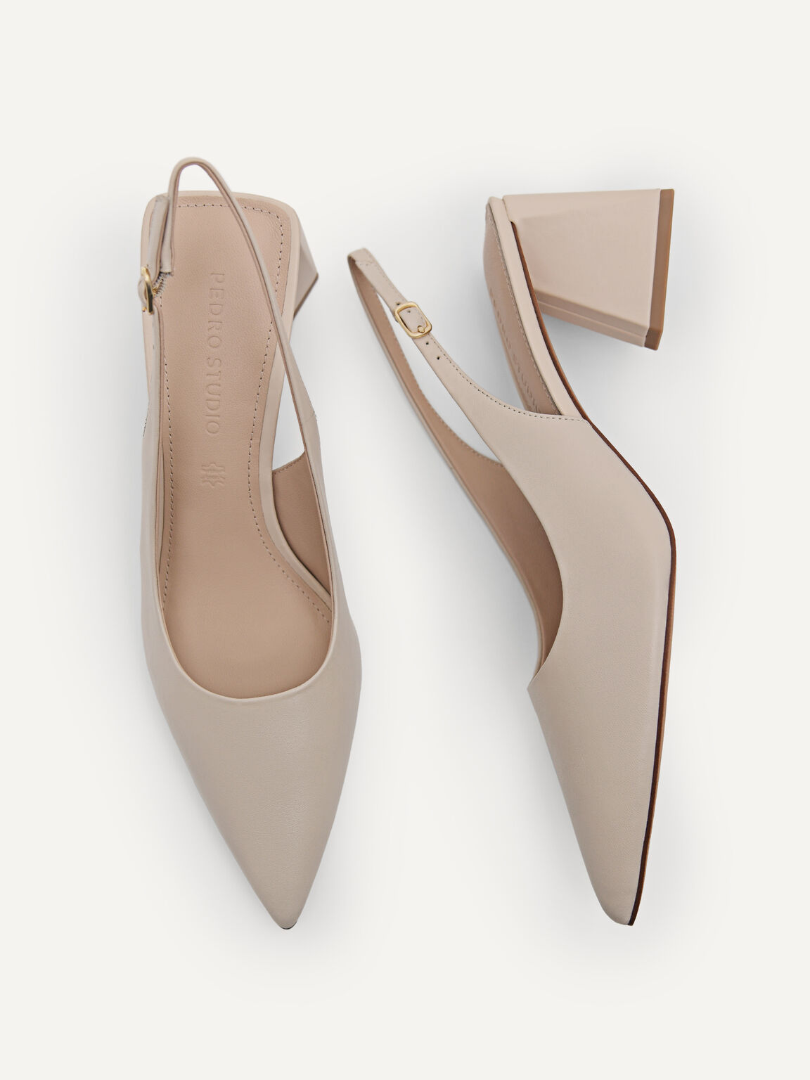 Leather Pointed Slingback Pumps, Nude, hi-res