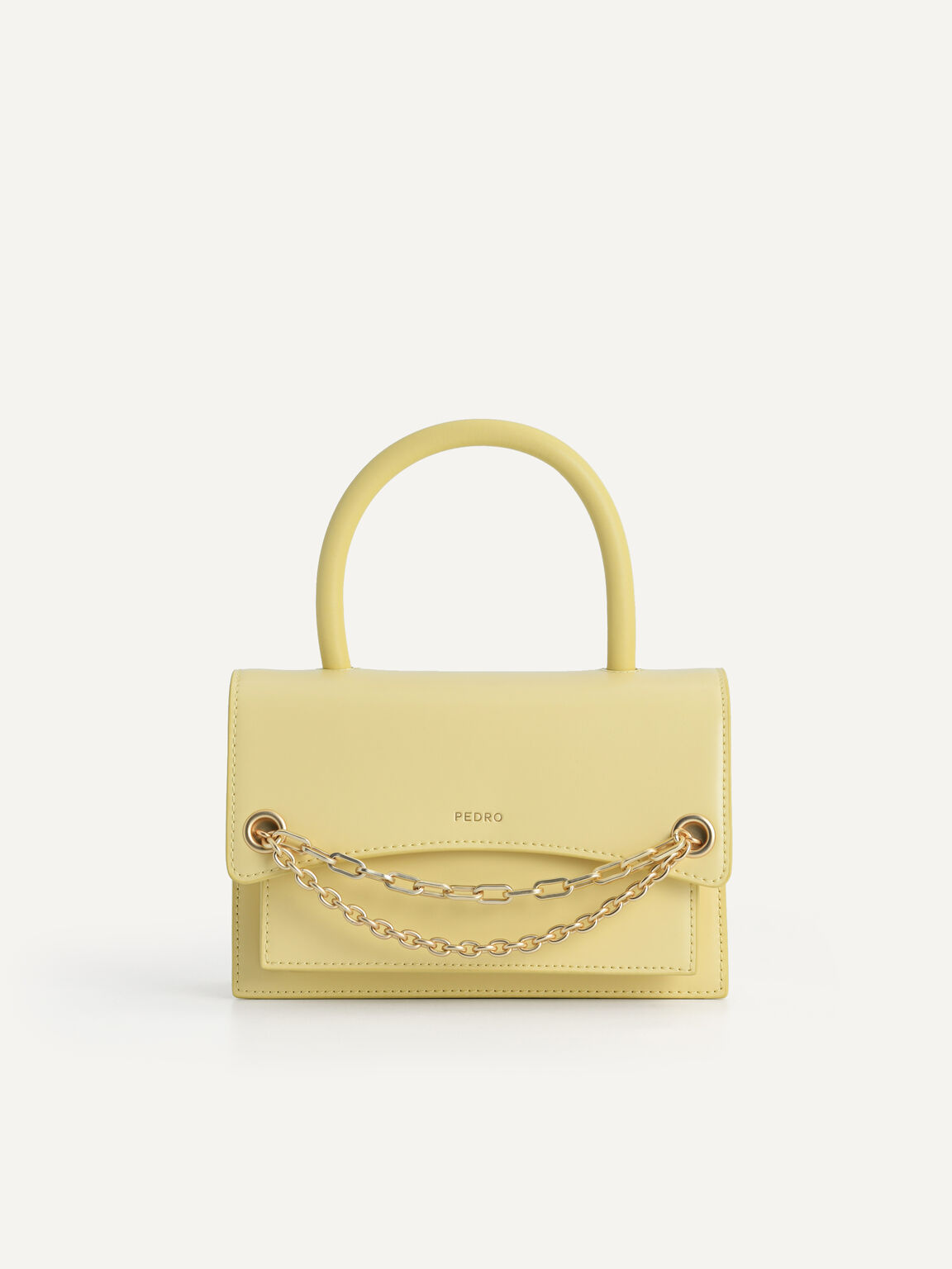 Boxy Leather Top Handle Bag, Light Yellow, hi-res
