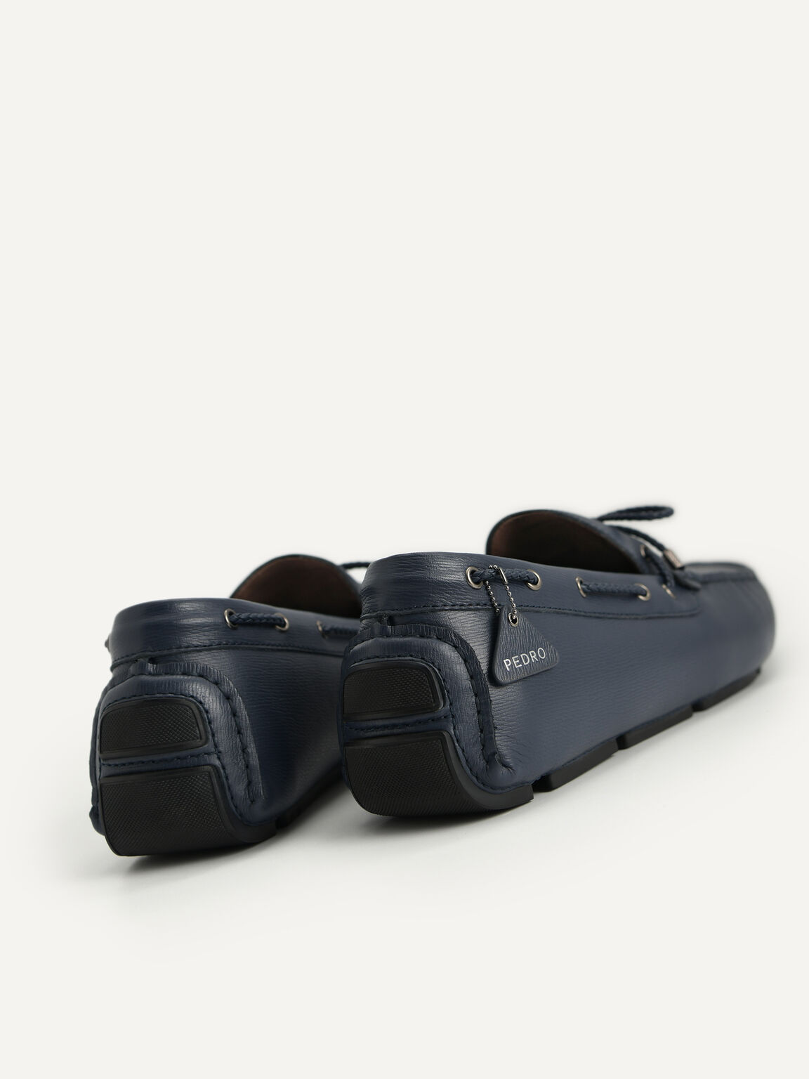 Textured Leather Moccasins, Navy