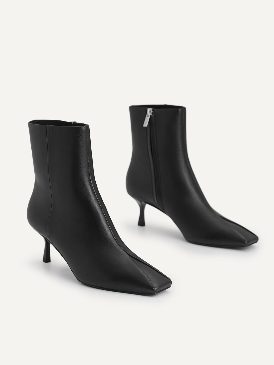 Square-Toe Heel Ankle Boots, Black